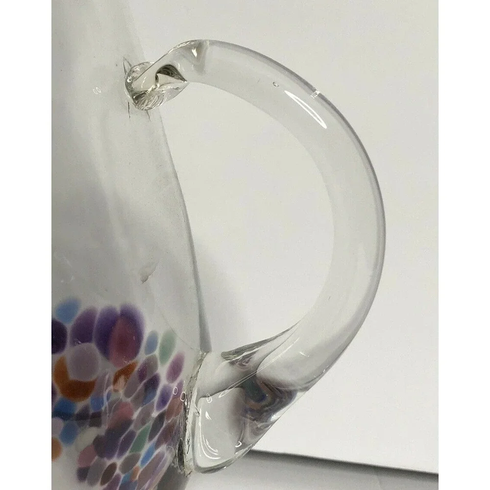 Hand Blown Art Glass Pitcher Purple Confetti Dot 10